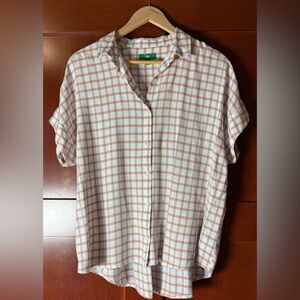 dip Orange & Blue Plaid Short-Sleeve Button-Down Camp Shirt Size Medium